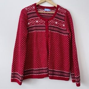 Denver Hayes Red & Grey Fair Isle Cardigan